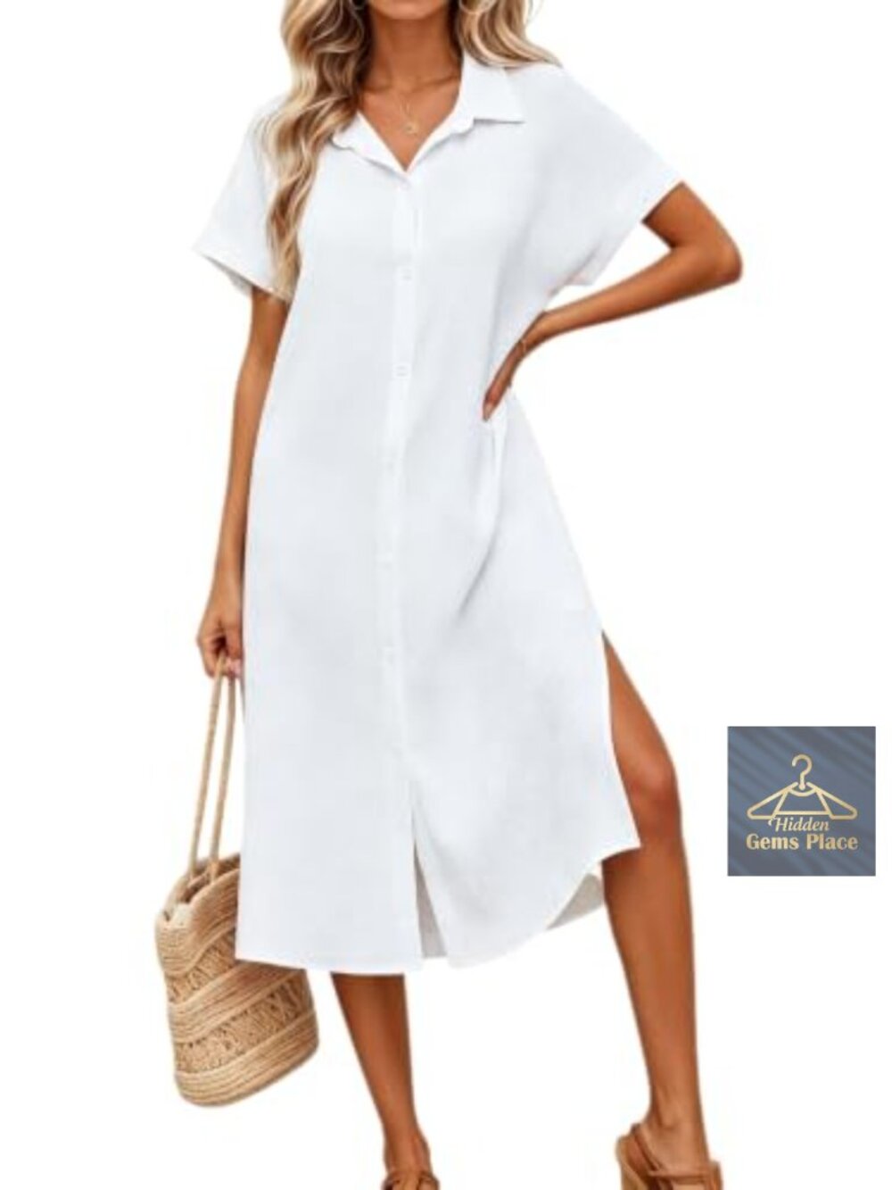 Womens Button Down Swimsuit Coverup Shirt Dress Short Sleeve Beach Cover Up